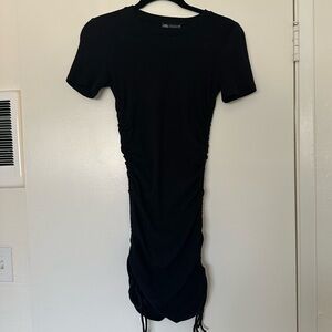 Zara Black Ruched Short Sleeve Dress